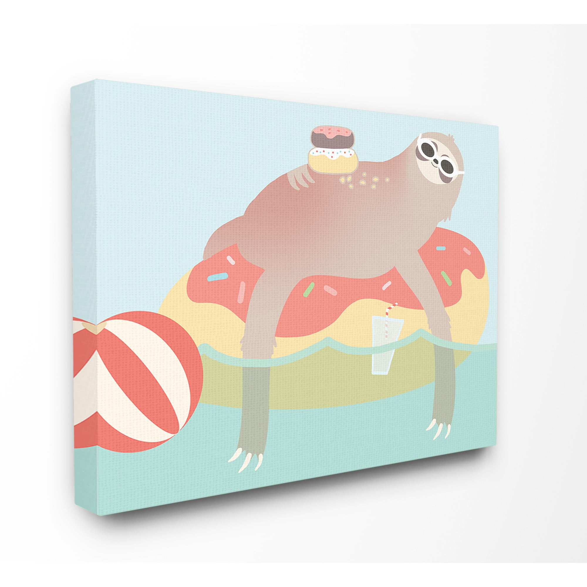 The Kids Room by Stupell Cartoon Lazy Sloth In a Donut Float Stretched Canvas Wall Art, 30 x 1.5 x 40