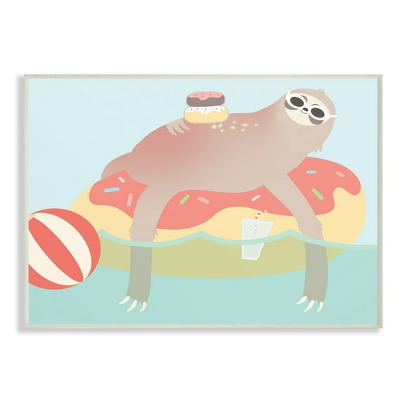 The Kids Room by Stupell Cartoon Lazy Sloth In a Donut Float Wall Plaque Art, 10 x 0.5 x 15