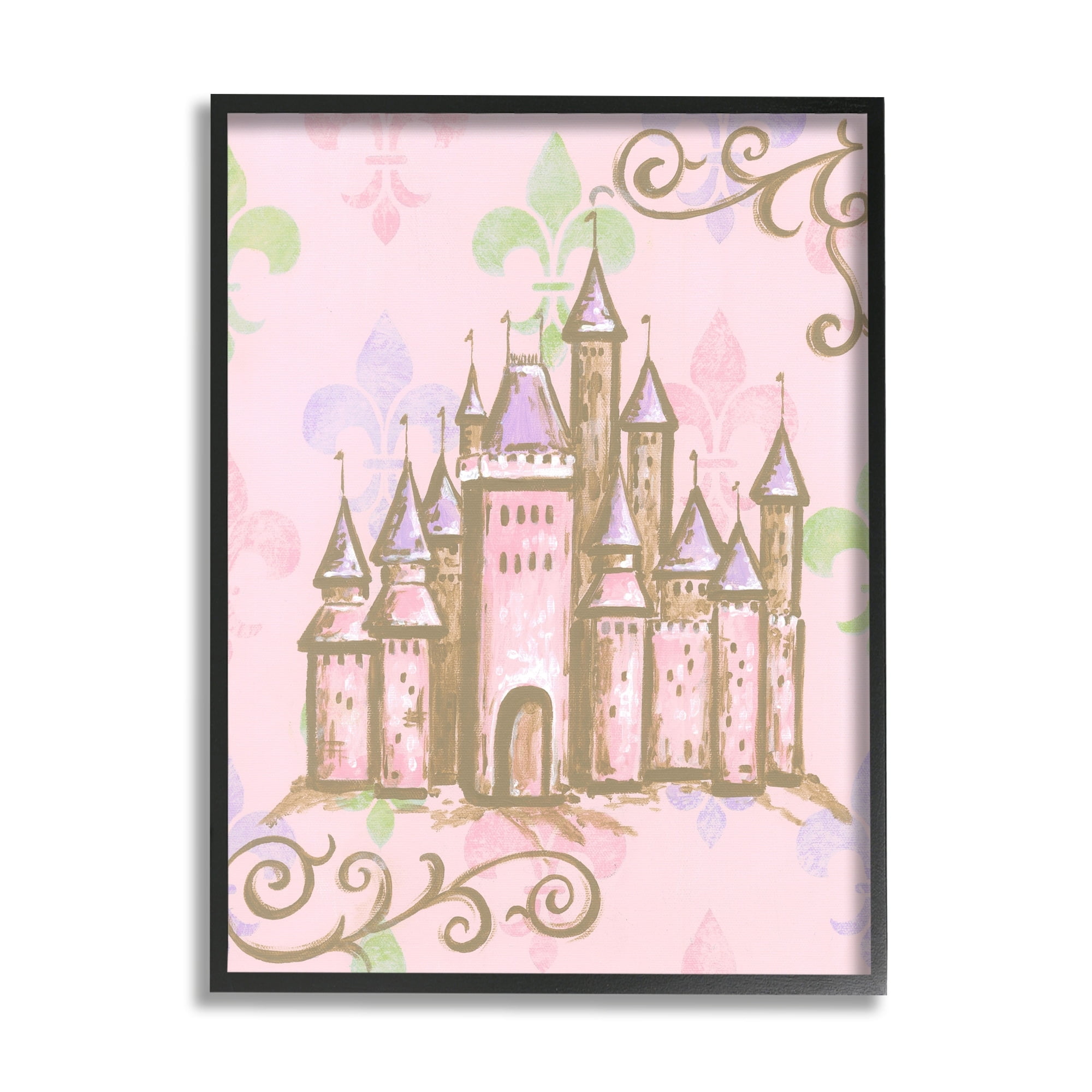 The Kids Room by Stupell Castle with Fleur de Lis on Pink Background Oversized Framed Giclee Texturized Art, 16 x 1.5 x 20