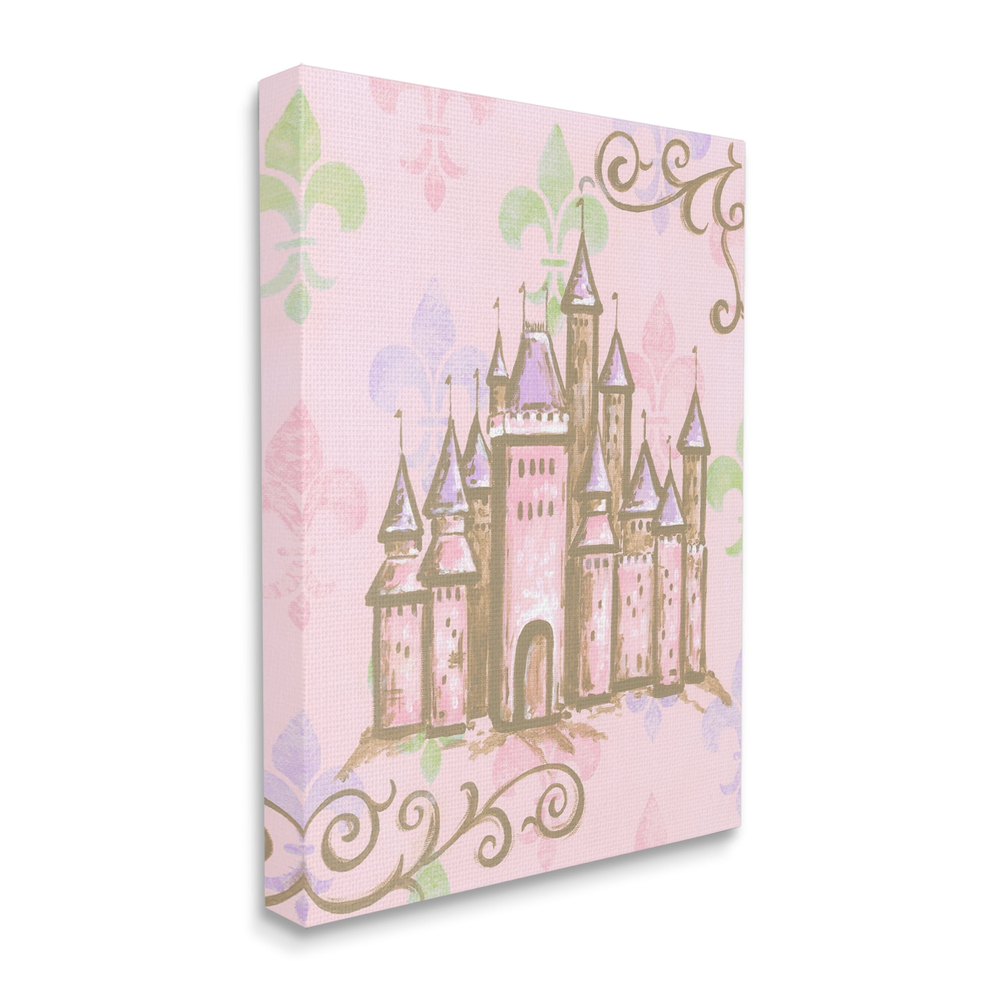 The Kids Room by Stupell Castle with Fleur de Lis on Pink Background Stretched Canvas Wall Art, 16 x 1.5 x 20