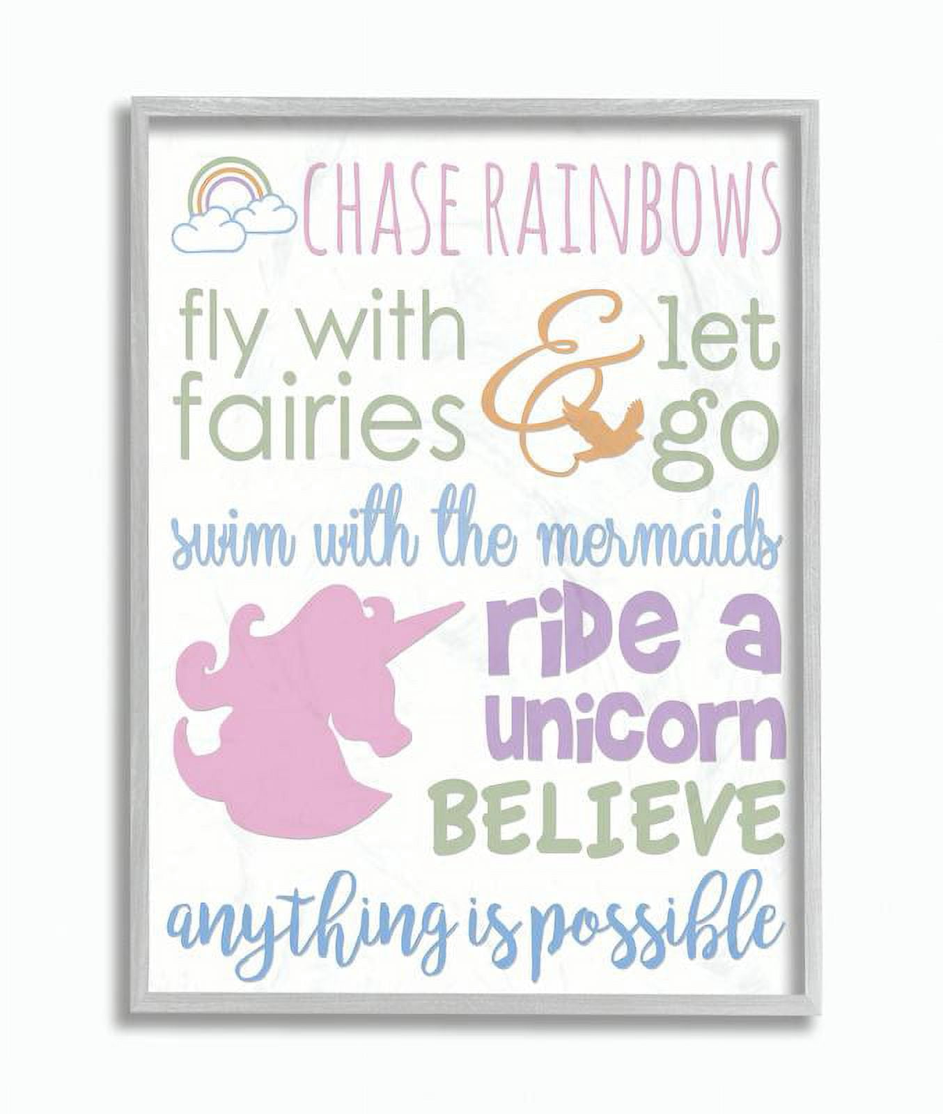 The Kids Room by Stupell Chase Rainbows Believe Typography Framed Wall Art by Anna Quach