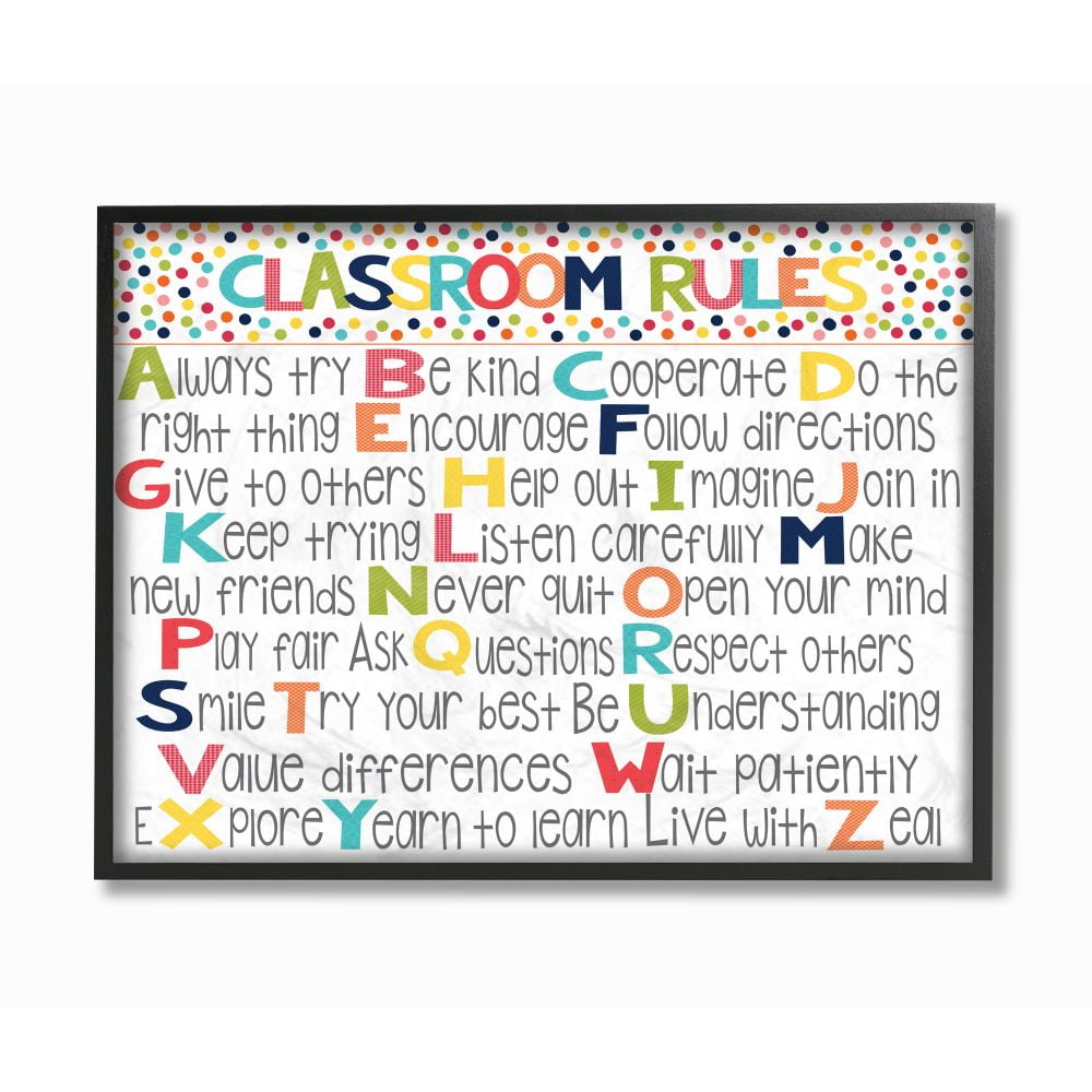 The Kids Room by Stupell Classroom Rules Colorful Alphabet Framed Wall Art by Alli Rogosich