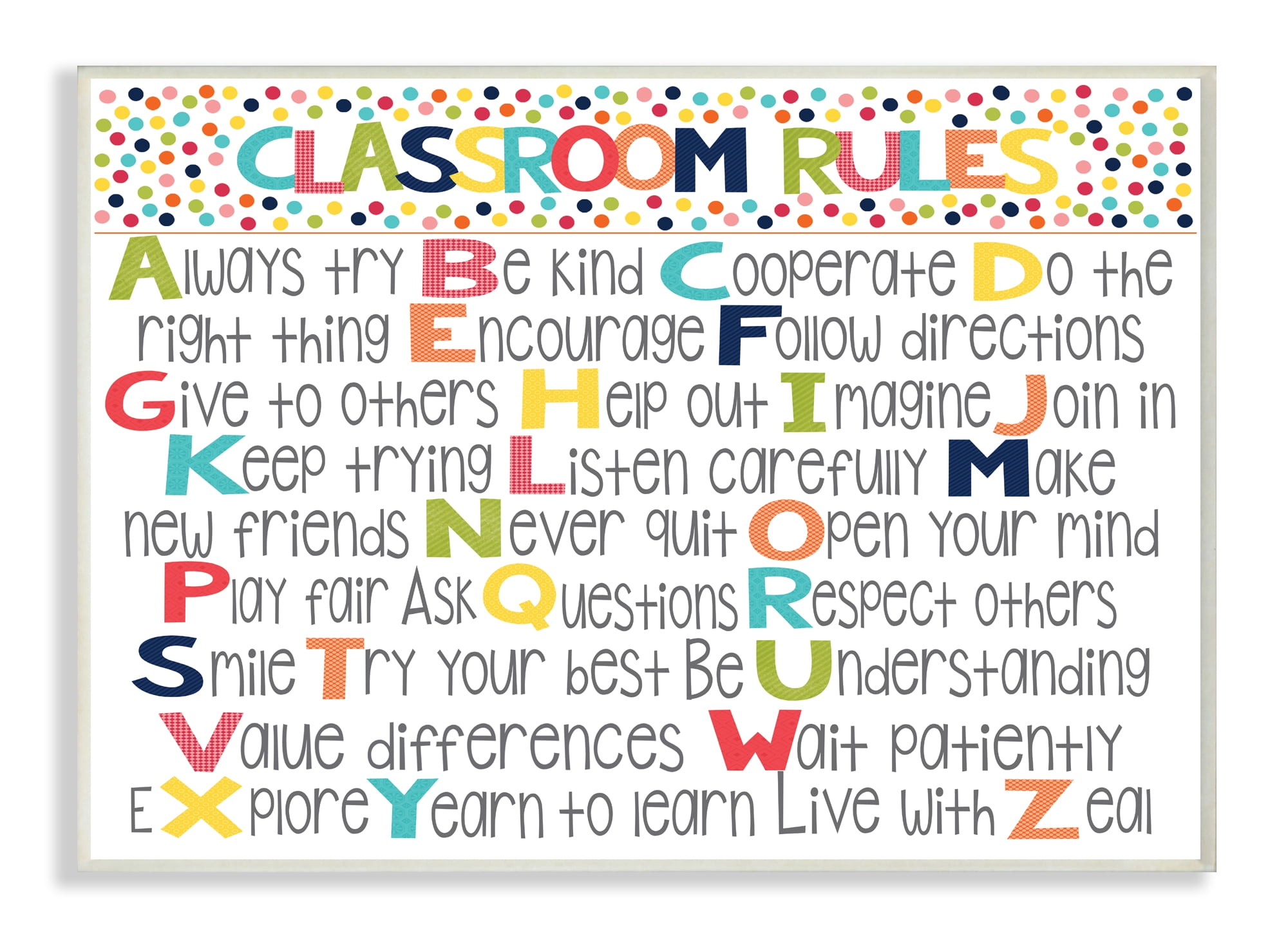 The Kids Room by Stupell Classroom Rules Colorful Alphabet Wall Plaqueby Alli Rogosich