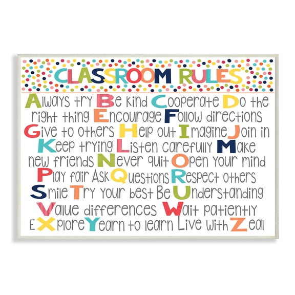The Kids Room by Stupell Classroom Rules Colorful Alphabet Wall Plaqueby Alli Rogosich