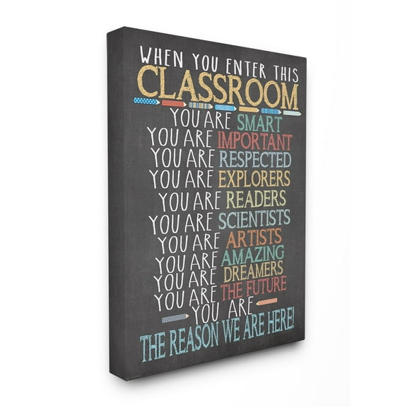 The Kids Room by Stupell Classroom Rules Rainbow Chalk Canvas Wall Art by Jo Moulton