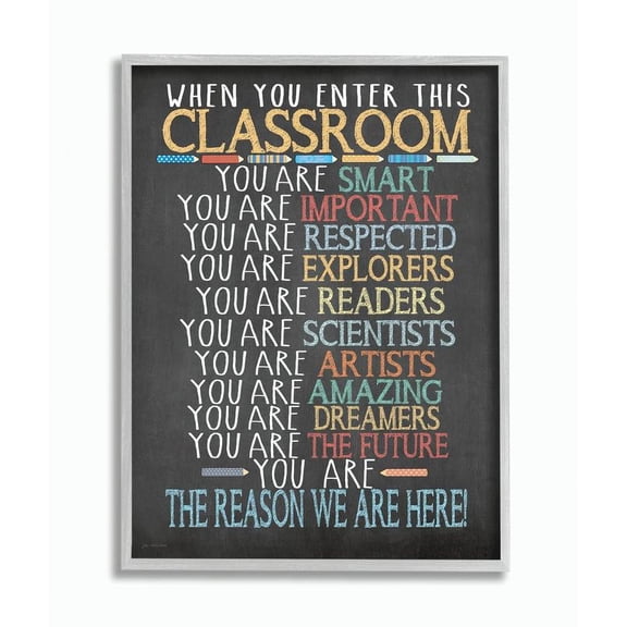 The Kids Room by Stupell Classroom Rules Rainbow Chalk Framed Wall Art by Jo Moulton