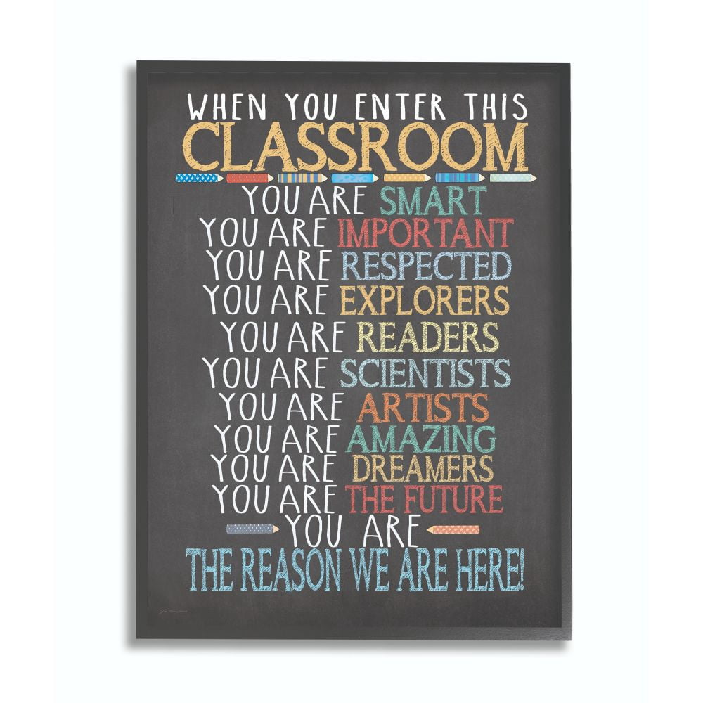 The Kids Room by Stupell Classroom Rules Rainbow Chalk Framed Wall Art by Jo Moulton