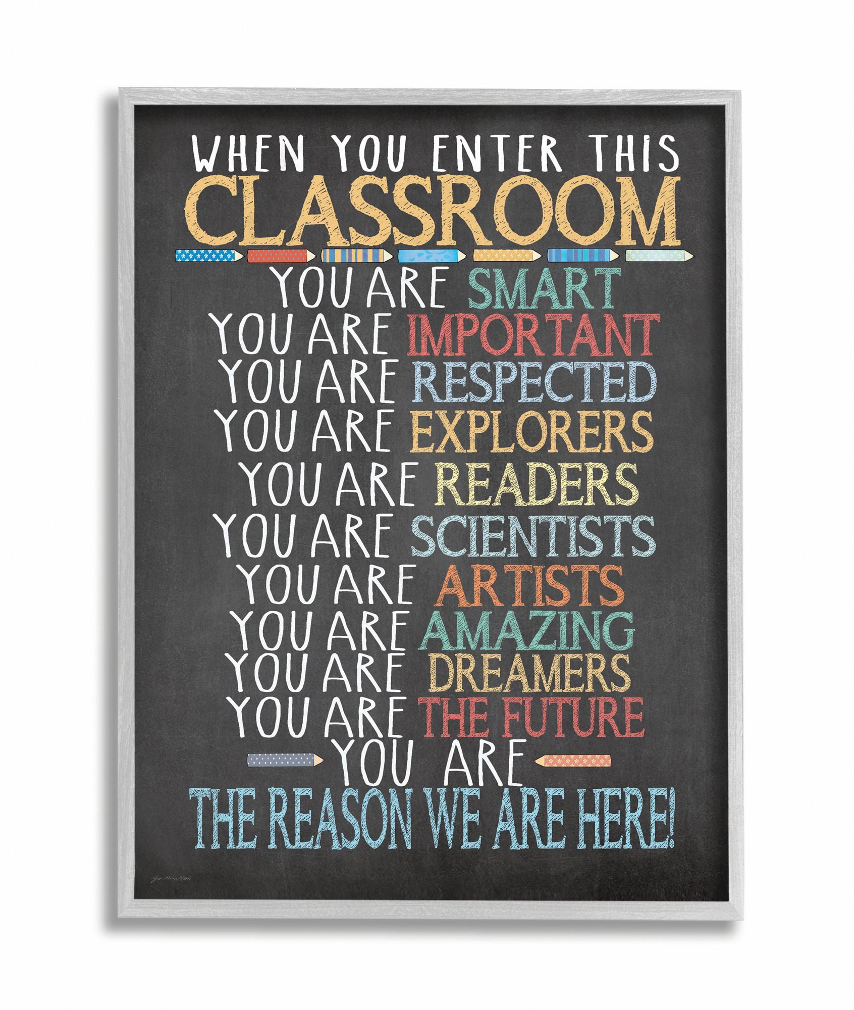 The Kids Room by Stupell Classroom Rules Rainbow Chalk Framed Wall Art by Jo Moulton