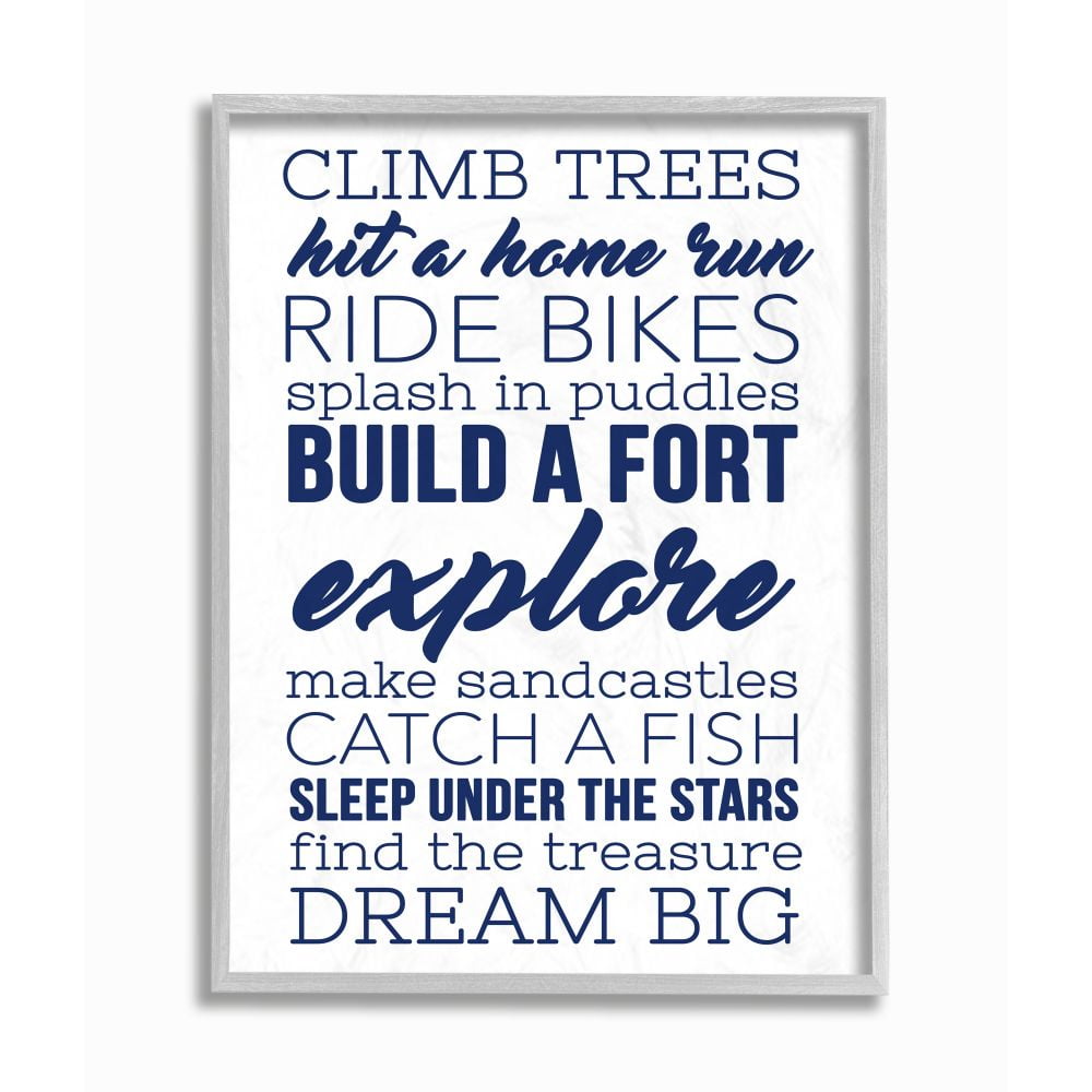 The Kids Room by Stupell Climb Trees Dream Big Navy with White Framed Wall Art by Daphne Poselli