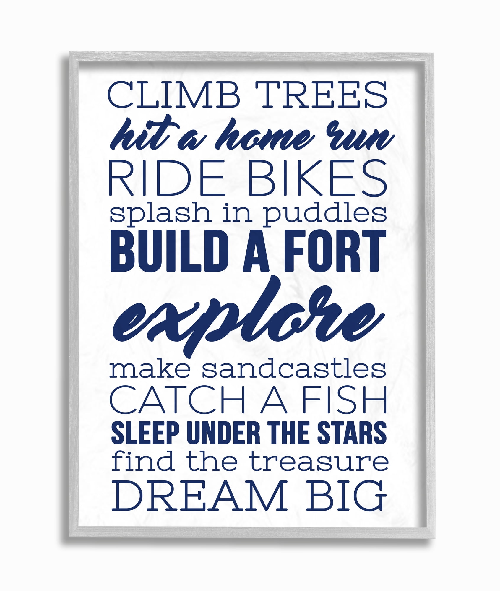 The Kids Room by Stupell Climb Trees Dream Big Navy with White Framed Wall Art by Daphne Poselli