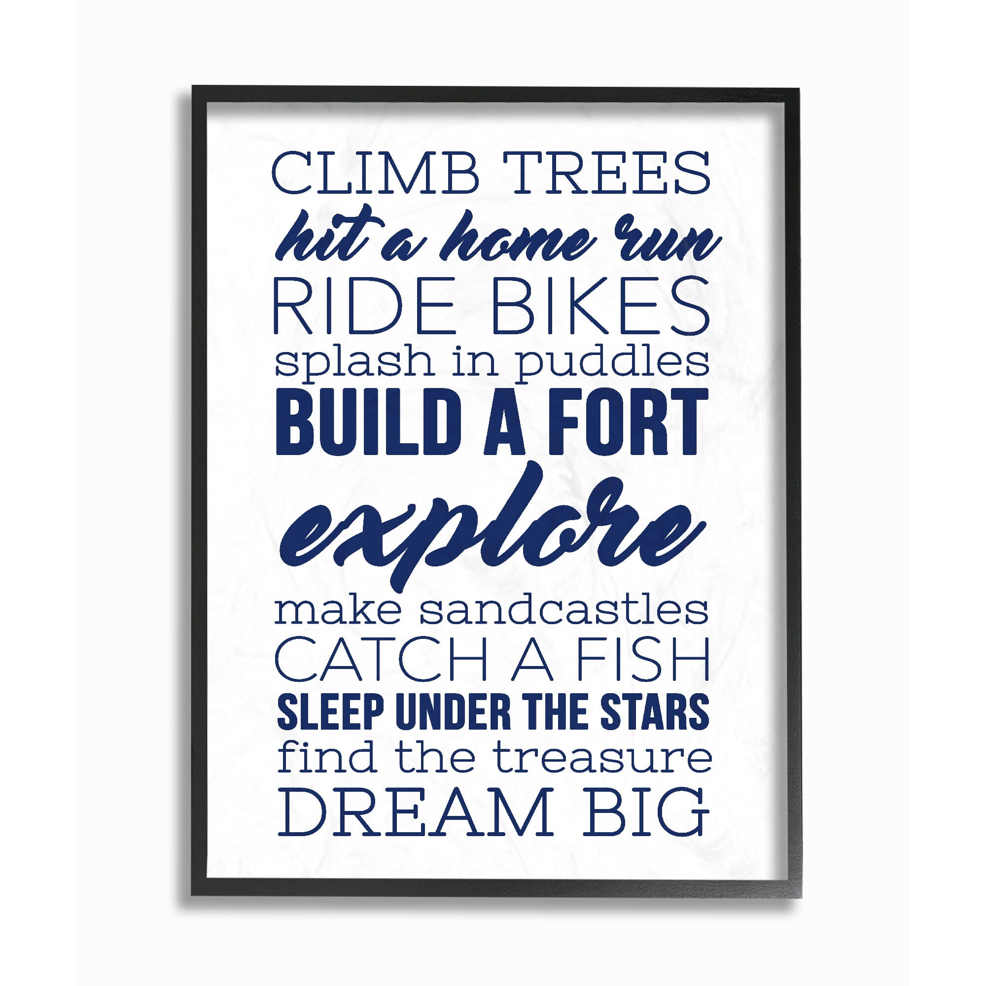 The Kids Room by Stupell Climb Trees Dream Big Navy with White Framed Wall Art by Daphne Poselli