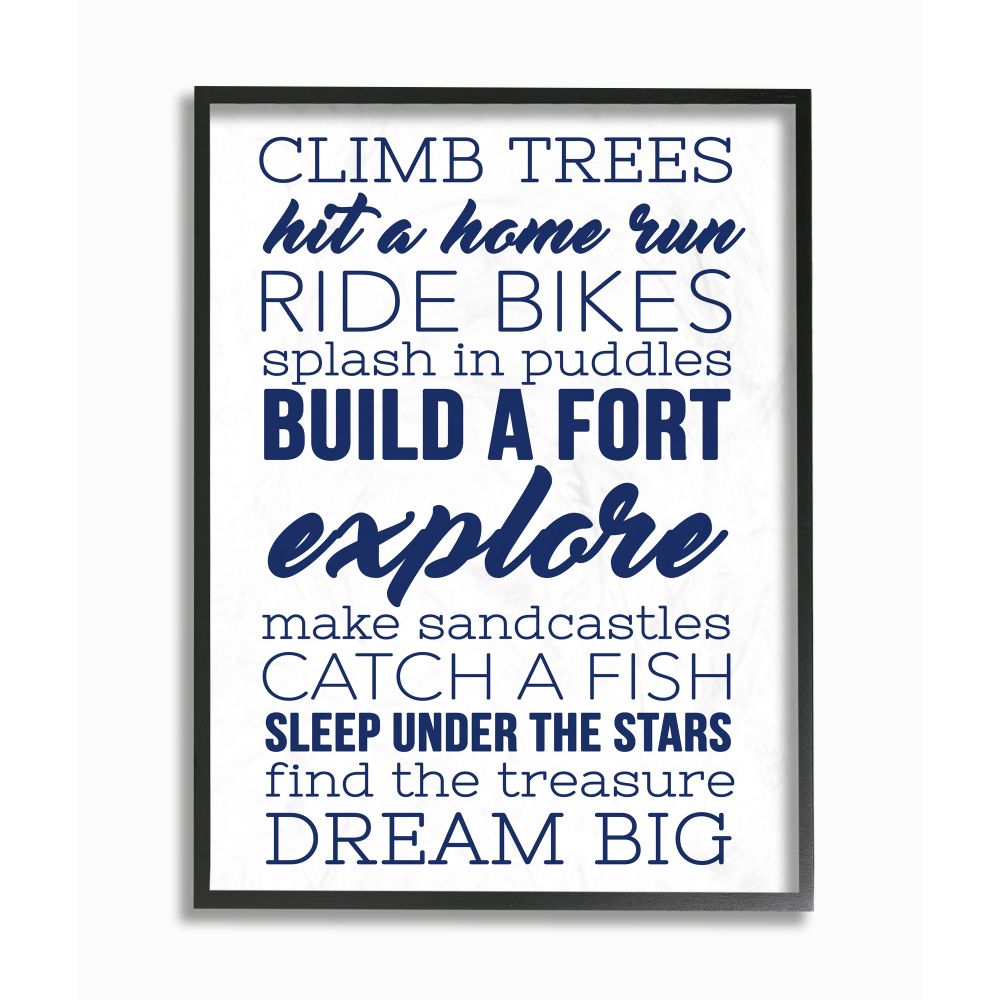 The Kids Room by Stupell Climb Trees Dream Big Navy with White Framed Wall Art by Daphne Poselli