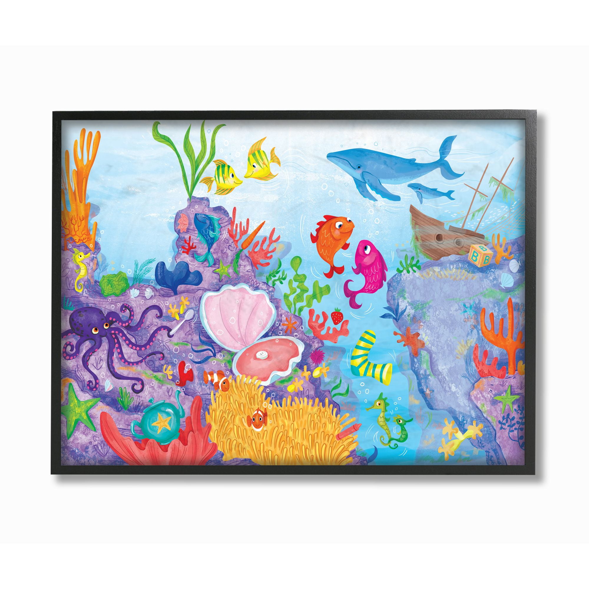 The Kids Room by Stupell Colorful Ocean Sea Life Fish Blue Purple Kids Nursery Painting Canvas Wall Art by The Saturday Evening Post, Size: 36 x 48