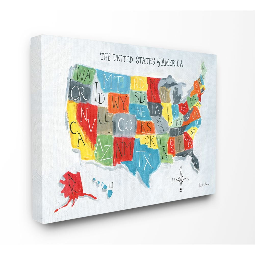 The Kids Room by Stupell Colorful World Map of USA Kids Nursery Painting Canvas Wall Art by Farida Zaman