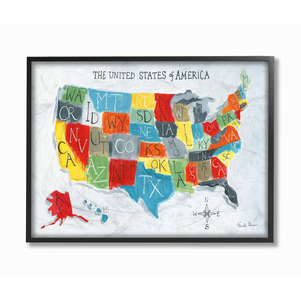The Kids Room by Stupell Colorful World Map of USA Kids Nursery Painting Framed Giclee Texturized Art by Farida Zaman