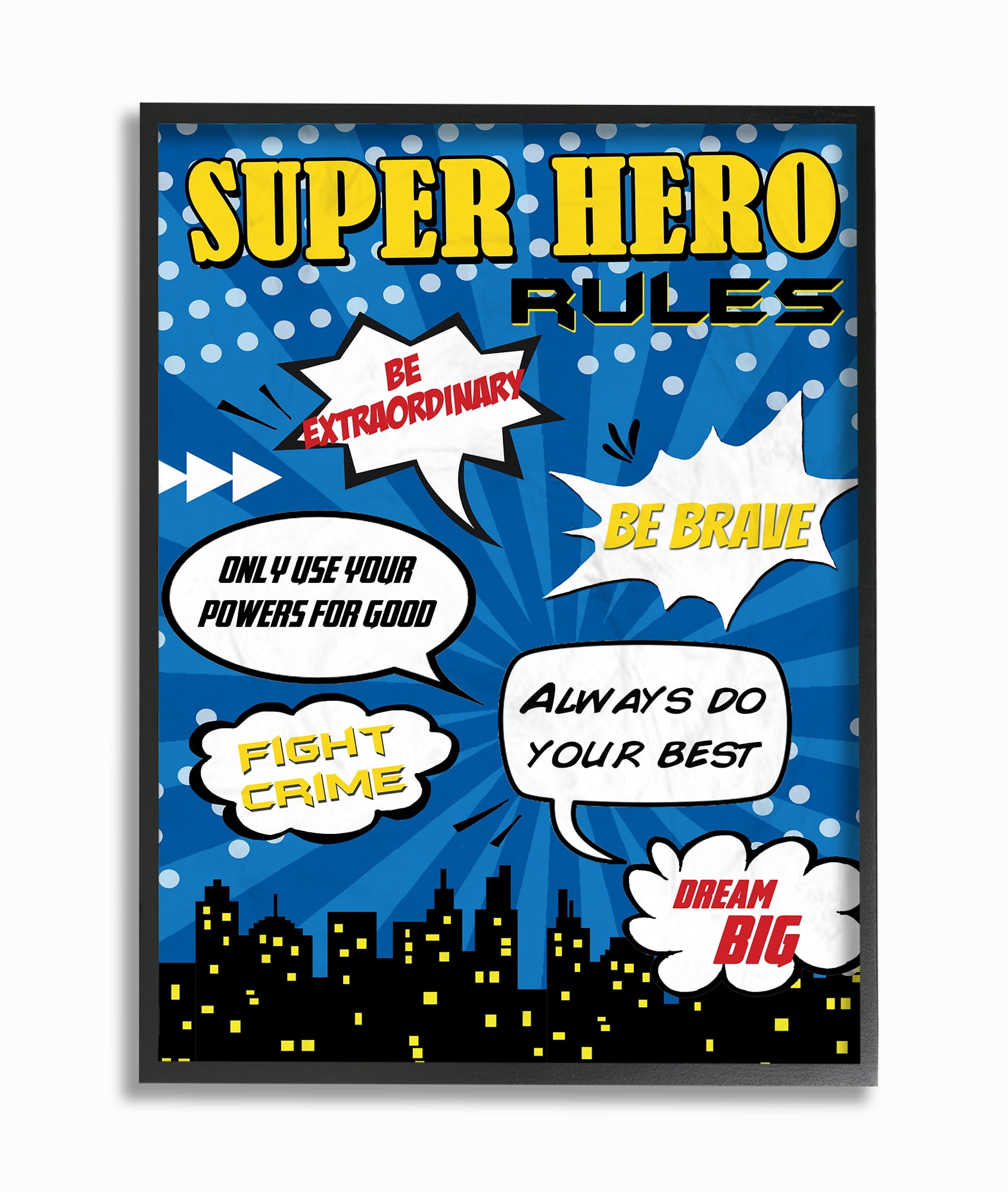 The Kids Room by Stupell Comic Book Bubble Super Hero Rules Oversized Framed Giclee Texturized Art, 16 x 1.5 x 20