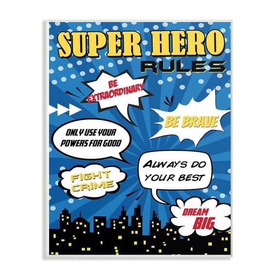 The Kids Room by Stupell Comic Book Bubble Super Hero Rules Wall Plaque Art, 10 x 0.5 x 15