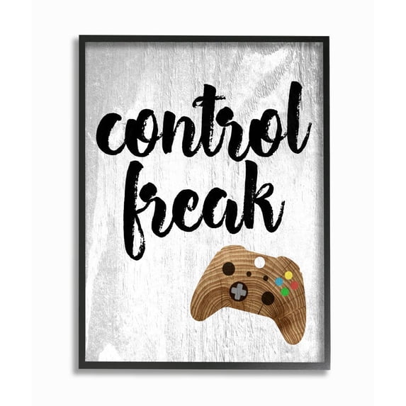 The Kids Room by Stupell Control Freak Wood Texture Sign with Video Game Controller Framed Giclee Texturized Art