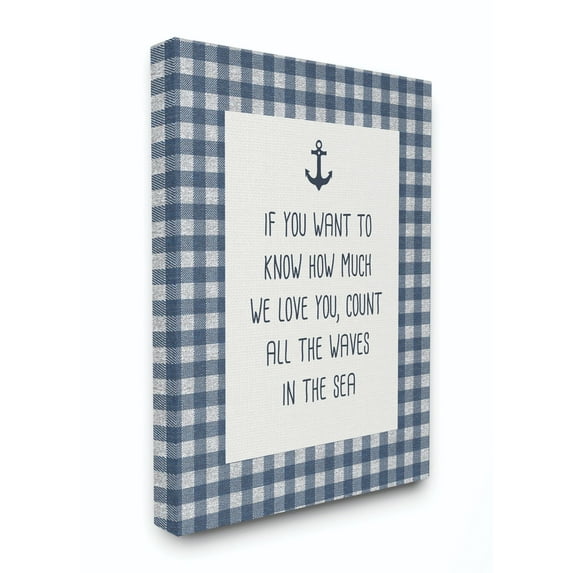The Kids Room by Stupell Count The Waves Family Home Beach Blue Plaid Word Design Canvas Wall Art by Daphne Polselli