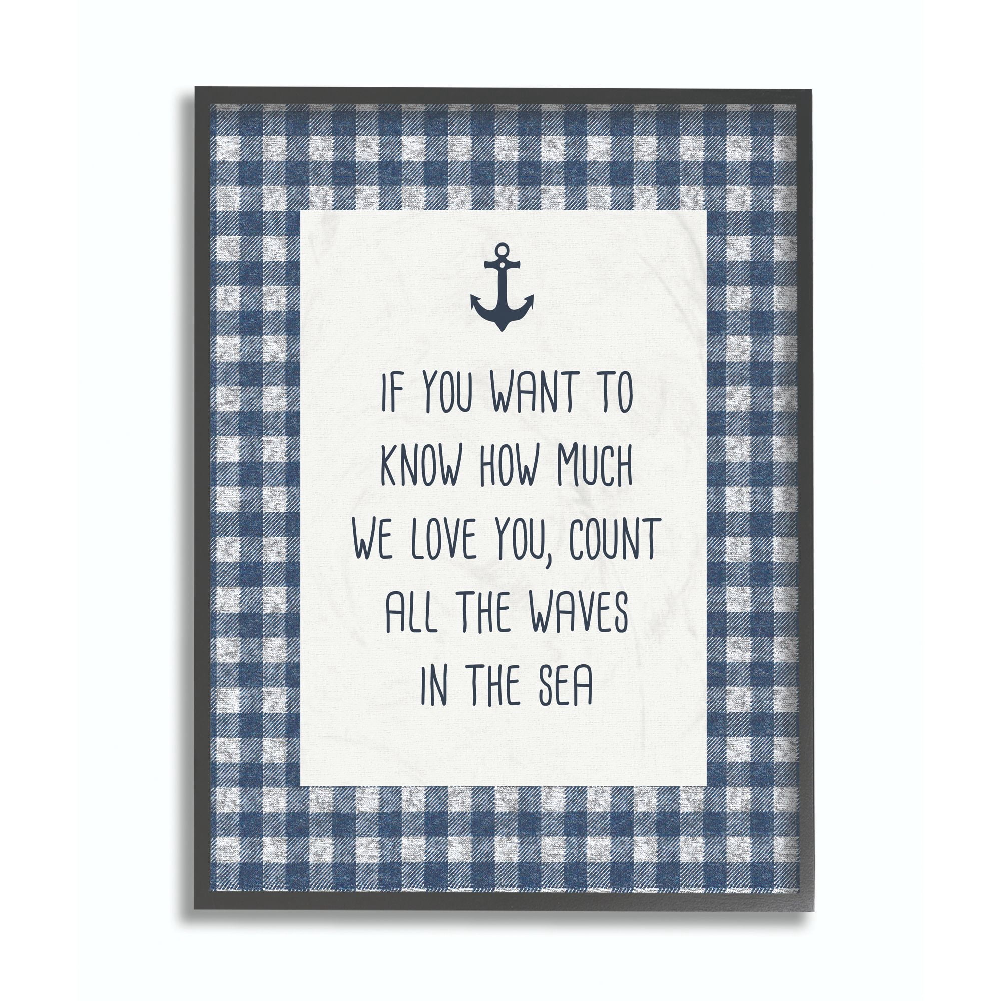 The Kids Room by Stupell Count The Waves Family Home Beach Blue Plaid Word Design Framed Wall Art by Daphne Polselli