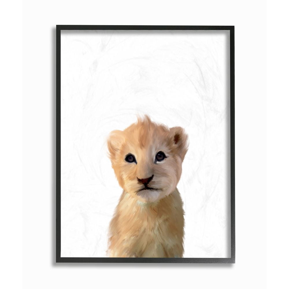 The Kids Room by Stupell Cute Baby Lion Animal Kids Painting Framed Giclee Texturized Art by Leah Straatsma