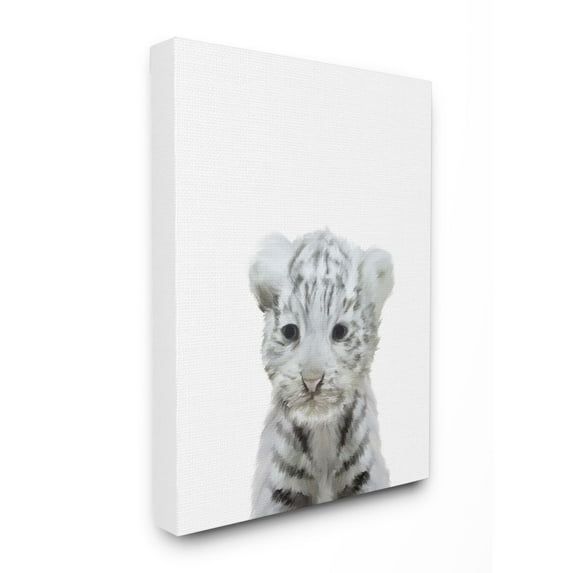The Kids Room by Stupell Cute Baby White Tiger Animal Kids Painting Canvas Wall Art by Leah Straatsma
