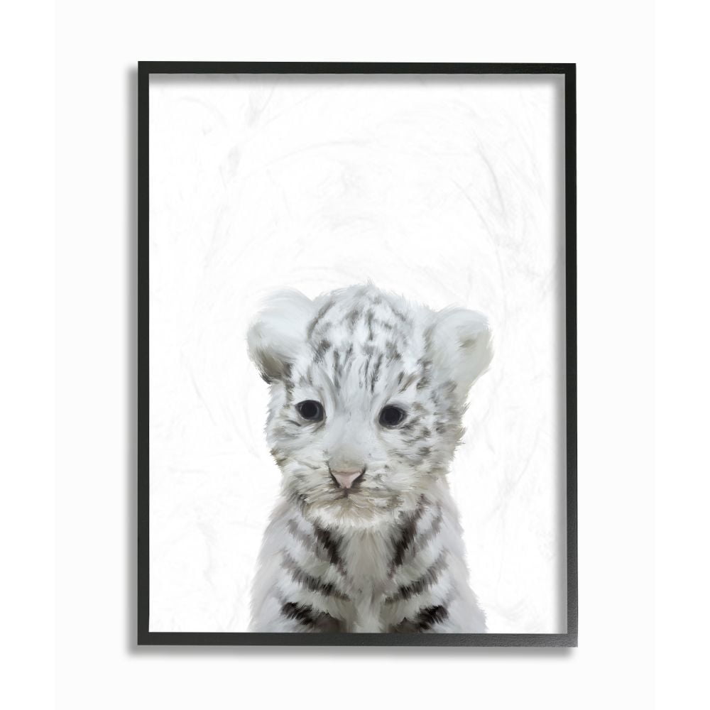 The Kids Room by Stupell Cute Baby White Tiger Animal Kids Painting Framed Giclee Texturized Art by Leah Straatsma