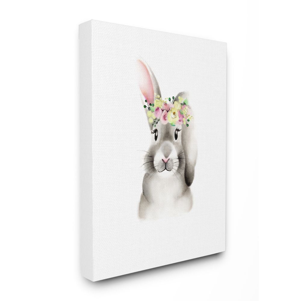 The Kids Room by Stupell Cute Cartoon Baby Bunny Rabbit Flower Crown Forest Animal Painting Canvas Wall Art by Studio Q by Studio Q