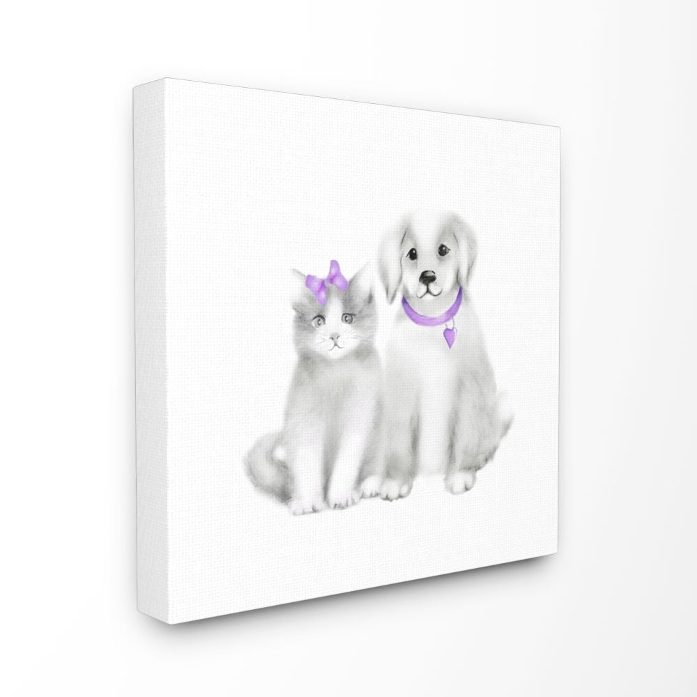 The Kids Room by Stupell Cute Cartoon Baby Cat And Dog Family Pet Animal Painting Canvas Wall Art by Studio Q by Studio Q