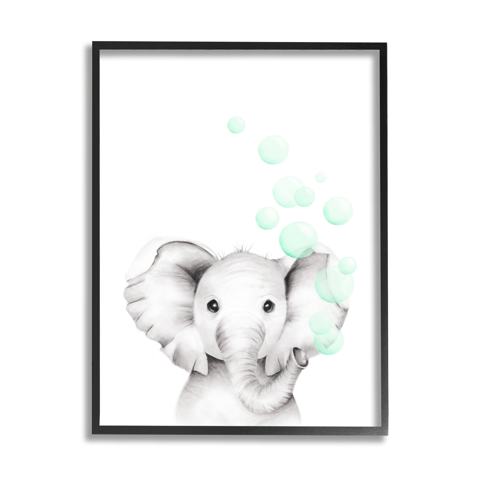 The Kids Room by Stupell Cute Cartoon Baby Elephant Zoo Animal Painting Framed Giclee Texturized Art by Studio Q by Studio Q