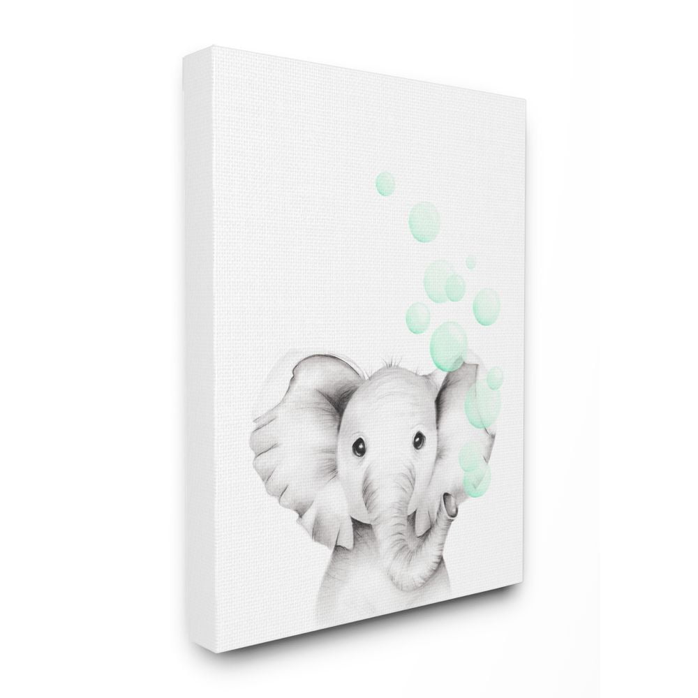 The Kids Room by Stupell Cute Cartoon Baby Elephant Zoo Animal Painting Super Canvas Wall Art by Studio Q by Studio Q