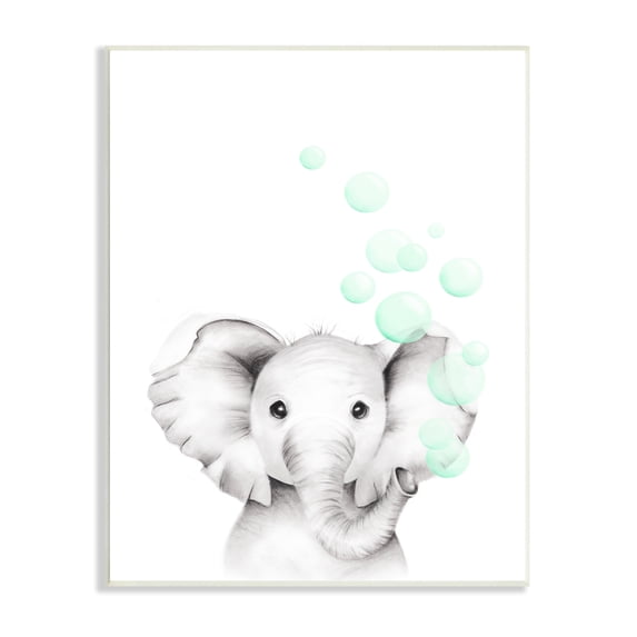 The Kids Room by Stupell Cute Cartoon Baby Elephant Zoo Animal Painting Wall Plaque Art by Studio Q by Studio Q