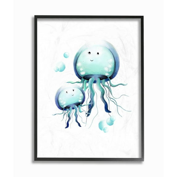 The Kids Room by Stupell Cute Cartoon Baby Jellyfish Family Ocean Animal Painting Framed Giclee Texturized Art by Studio Q by Studio Q