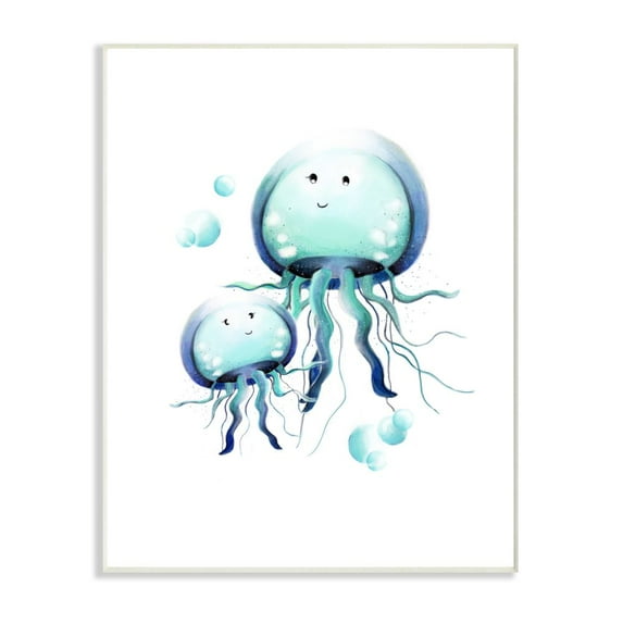 The Kids Room by Stupell Cute Cartoon Baby Jellyfish Family Ocean Animal Painting Wall Plaque Art by Studio Q by Studio Q
