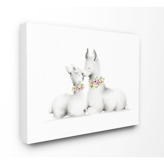 The Kids Room by Stupell Cute Cartoon Baby Llama And Mama Family Flowers Farm Animal Painting Canvas Wall Art by Studio Q by Studio Q