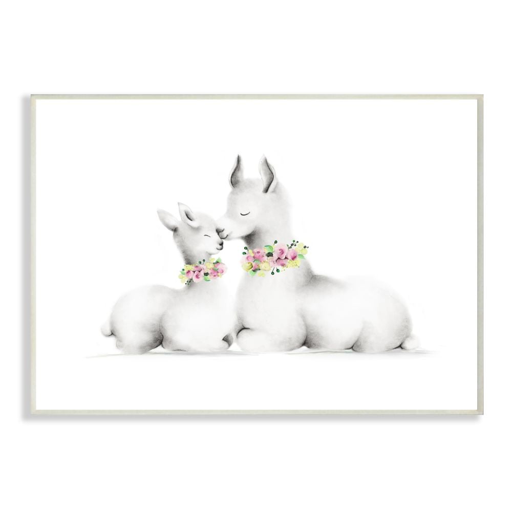The Kids Room by Stupell Cute Cartoon Baby Llama And Mama Family Flowers Farm Animal Painting Wall Plaque Art by Studio Q by Studio Q