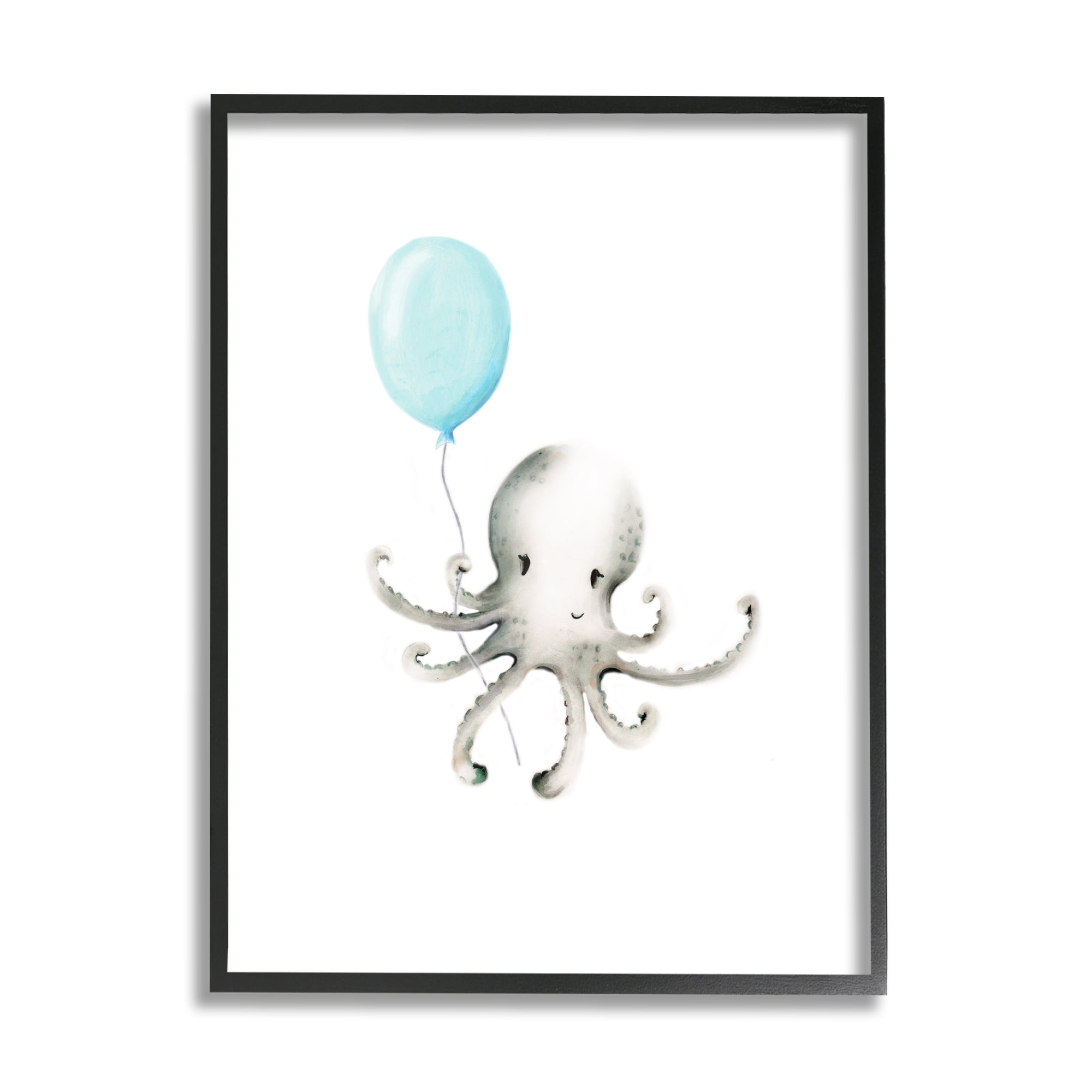 The Kids Room by Stupell Cute Cartoon Baby Octopus Ocean Animal Painting Framed Giclee Texturized Art by Studio Q by Studio Q