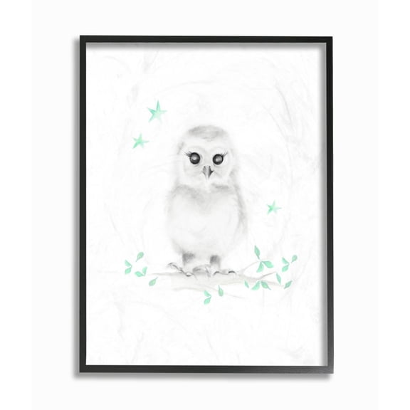 The Kids Room by Stupell Cute Cartoon Baby Owl Bird Forest Animal Painting Framed Giclee Texturized Art by Studio Q by Studio Q