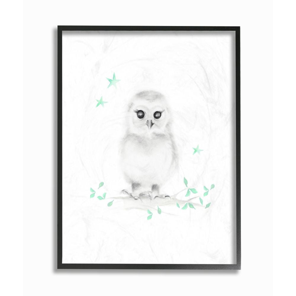 The Kids Room by Stupell Cute Cartoon Baby Owl Bird Forest Animal Painting Framed Giclee Texturized Art by Studio Q by Studio Q