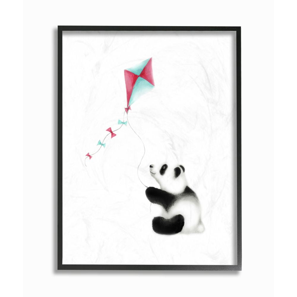 The Kids Room by Stupell Cute Cartoon Baby Panda With Kite Zoo Animal Painting Framed Giclee Texturized Art by Studio Q by Studio Q