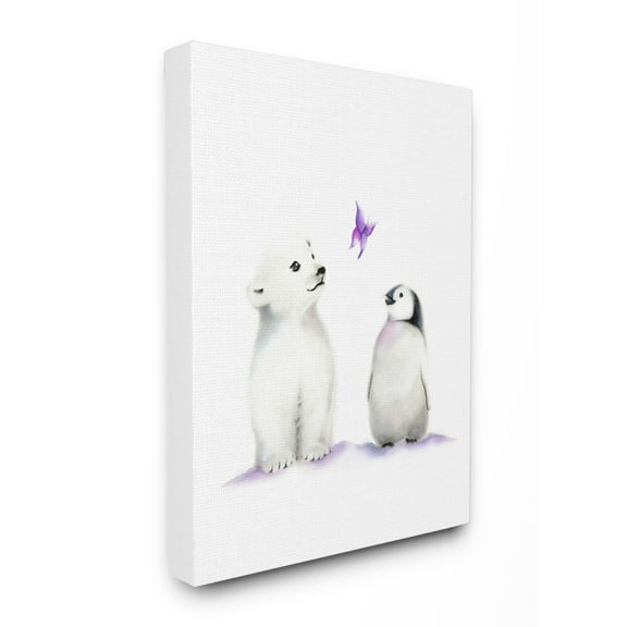 The Kids Room by Stupell Cute Cartoon Baby Polar Bear And Penguin Zoo Animal Painting Canvas Wall Art by Studio Q by Studio Q