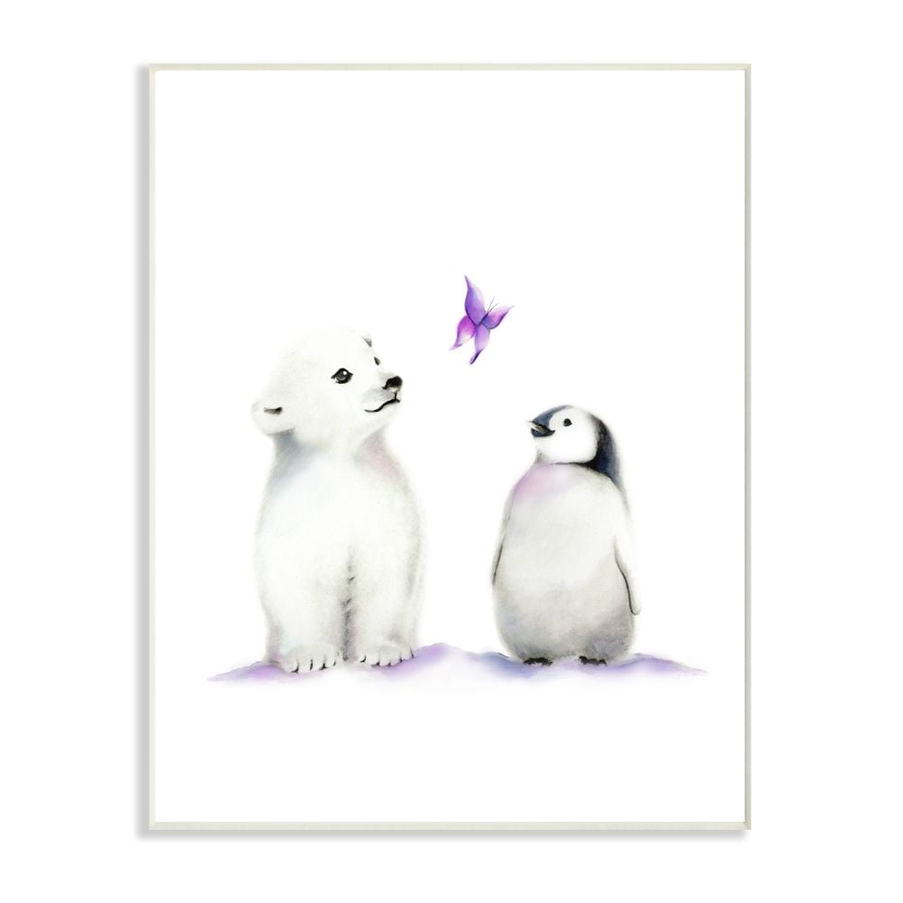 The Kids Room by Stupell Cute Cartoon Baby Polar Bear And Penguin Zoo Animal Painting Wall Plaque Art by Studio Q by Studio Q