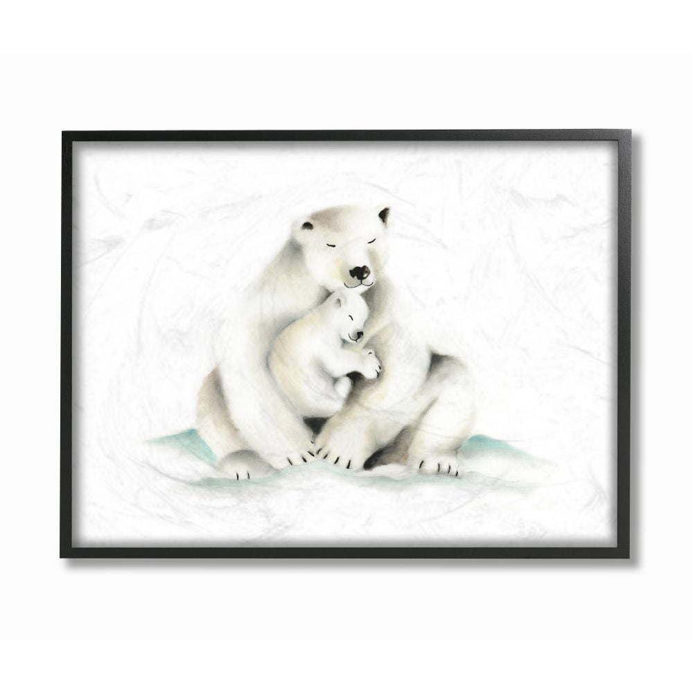 The Kids Room by Stupell Cute Cartoon Baby Polar Bear Family Zoo Animal Painting Framed Giclee Texturized Art by Studio Q by Studio Q