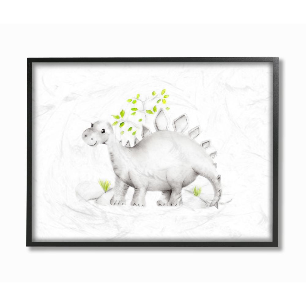 The Kids Room by Stupell Cute Cartoon Dinosaur Prehistoric Dino Animal Painting Framed Giclee Texturized Art by Studio Q by Studio Q
