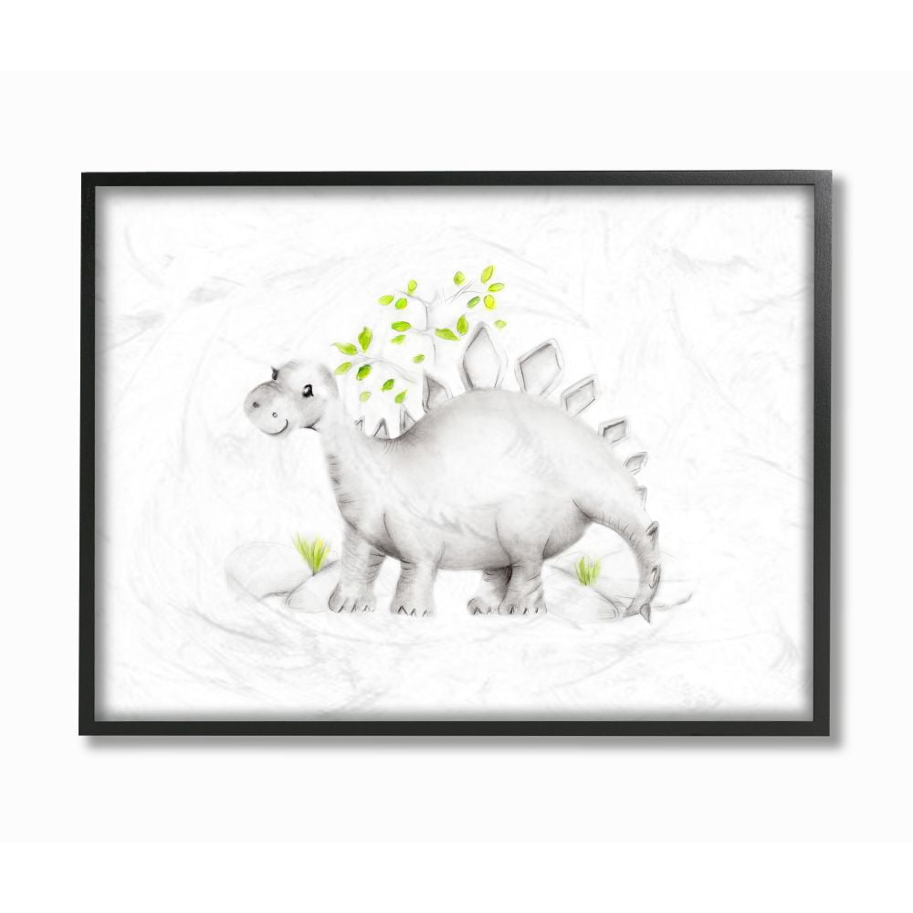 The Kids Room by Stupell Cute Cartoon Dinosaur Prehistoric Dino Animal Painting Framed Giclee Texturized Art by Studio Q by Studio Q