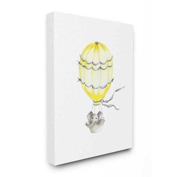 The Kids Room by Stupell Cute Cartoon Elephant In Hot Air Balloon Zoo Animal Painting Canvas Wall Art by Studio Q by Studio Q