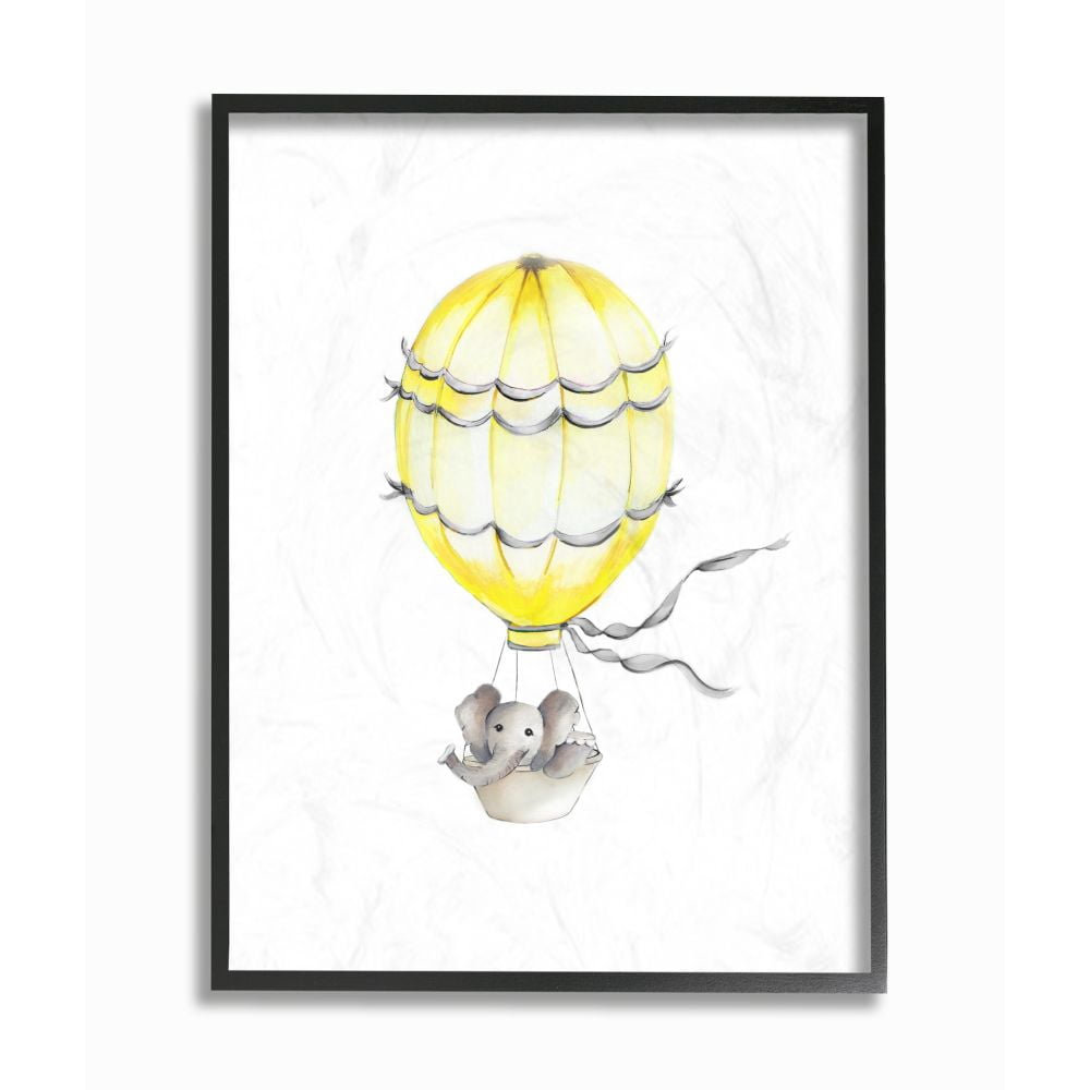 The Kids Room by Stupell Cute Cartoon Elephant In Hot Air Balloon Zoo Animal Painting Framed Giclee Texturized Art by Studio Q by Studio Q