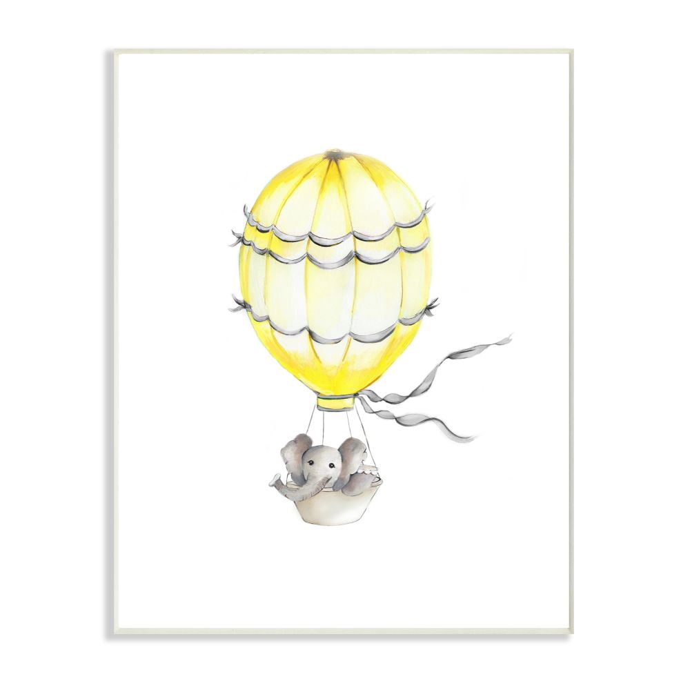 The Kids Room by Stupell Cute Cartoon Elephant In Hot Air Balloon Zoo Animal Painting Wall Plaque Art by Studio Q by Studio Q