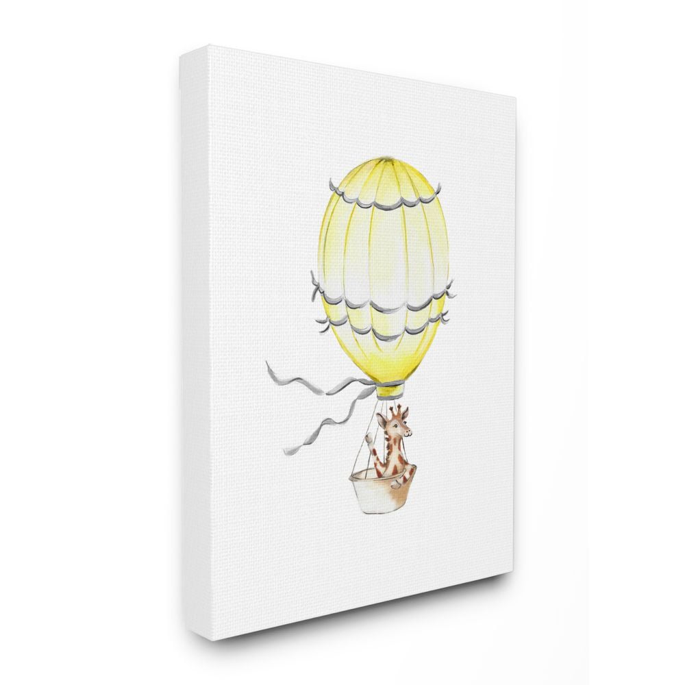 The Kids Room by Stupell Cute Cartoon Giraffe In Hot Air Balloon Zoo Animal Painting Canvas Wall Art by Studio Q by Studio Q