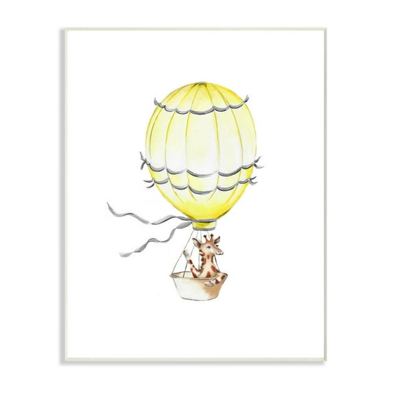 The Kids Room by Stupell Cute Cartoon Giraffe In Hot Air Balloon Zoo Animal Painting Wall Plaque Art by Studio Q by Studio Q